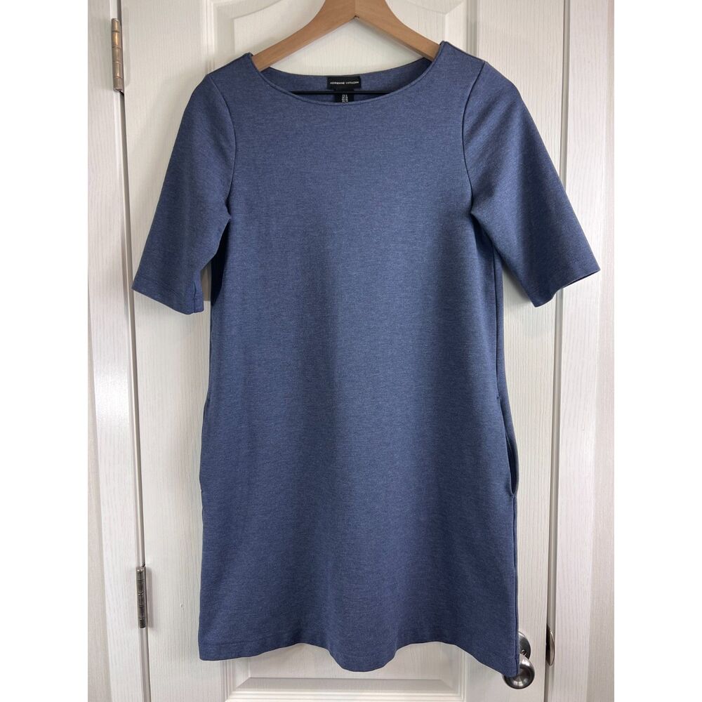 Adrienne Vittadini Blue Short Sleeve Dress Pockets Rayon Polyester Women's 6